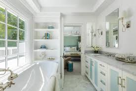 So many shades of blue! White Master Bathroom With Blue Cabinets Hgtv