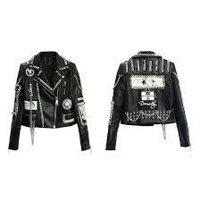 Black Rockstar Leather Jacket Women Leopard Punk Jacket Fast Shipping Leather Jackets Women Womens Fashion Jackets Leather Jacket