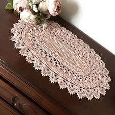 Crochet Table Runner Oval Lace Doily Pink Powder Textured Etsy In 2020 Crochet Table Runner Lace Doilies Free Crochet Doily Patterns