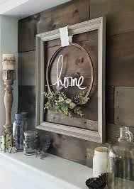 Adorable Farmhouse Gray Frame With Embroidery Hoop Wreath Natural Greenery With Word Home Scrolled Inside Farmhouse Wall Decor Home Decor Decor