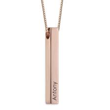 Buy 3d Engraved Bar Necklace In Rose Gold Plating From Mynamenecklace Our Personalized Jewelry Is The Per Bar Necklace Engraved Bar Necklace Engraved Necklace