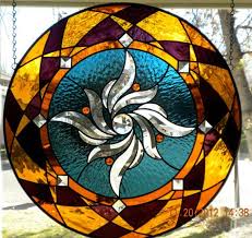 Welcome to venus glass art ! Round Handmade Stained Glass Window Panel Swirl Mandala Purple Amber Yellow Orange Blue Spiral Stained Glass Windows Stained Glass Stained Glass Window Panel