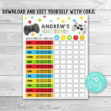 Editable Video Game Homeschool Schedule Video Game Daily Etsy Daily Schedule Kids Daily Routine Kids Homeschool Schedule
