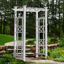 A garden arbor will turn into a point of convergence of any garden and can be produced using wood, metal, plastic or the more modern vinyl. Vinyl Garden Arbor Kits Canada And Usa Monaco Arbor Va68122