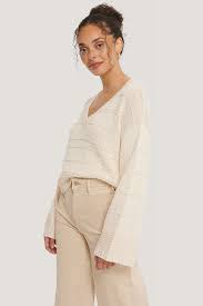 Slouchy V Neck Knitted Sweater Offwhite Na Kdlounge Com