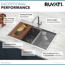Superior undercoating for added sound insulation fits 36 minimum base cabinet width. 33 X 22 Inch Workstation Drop In 60 40 Double Bowl Topmount Tight Radius 16 Gauge Stainless Steel Ledge Kitchen Sink Ruvati Usa