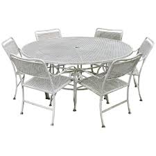 Seven Piece Cast Aluminium Scroll Arm Metal Patio Dining Set Table And Six Chairs In 2020 Meadowcraft Patio Furniture Patio Dining Set Patio Furniture For Sale
