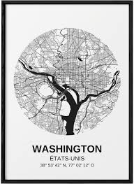 Carte Washington Poster Ville A Afficher Dans Le Salon L Afficherie Affiche Washington Carte
