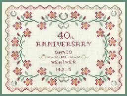 Ruby Wedding Anniversary Sampler Cross Stitch Kit On 14