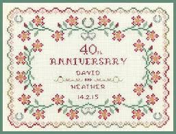 Ruby Wedding Anniversary Sampler Cross Stitch Kit On 14