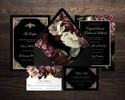 Farah Black Gold Moody Botanical Floral Wedding Invitation Etsy Dark Floral Invitations Floral Wedding Invitations Etsy Wedding Invitations