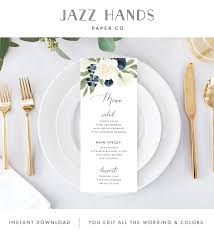 Printable Wedding Menu Table Setting Menu Reception Menu Etsy Printable Wedding Menu Wedding Menu Template Wedding Menu