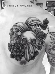 Pop Art See No Evil Hear No Evil Speak No Evil Skulls See No Evil Hear No Evil Speak No Evil Chest Tattoo Done In Black And Grey With Skulls And Flowers Skull Hand Tattoo Picture Tattoos Tattoos