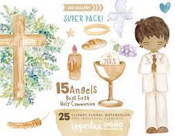 Watercolor Boy First Holy Communion Brunette Blonde Clip Etsy In 2021 Clip Art Floral Watercolor First Holy Communion