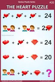 The Heart Puzzle Genius Puzzle Series 20 Maths Puzzles Heart Puzzle Math Riddles Brain Teasers