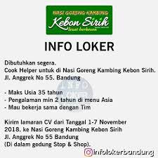 Diatas merupakan salah satu dari contoh cv lamaran kerja, anda harus menyertakan data diri anda secara lengkap. Lowongan Kerja Cook Helper Nasi Goreng Kebon Sirih Bandung November 2018 Info Loker Bandung 2021