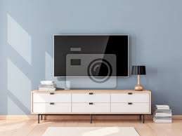Tele a accrocher au mur. Smart Tv Mockup Avec Ecran Vierge Accroche Au Mur Dans Le Salon Peintures Murales Tableaux Appartement Salon Etagere Myloview Fr