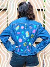 • xs, s, m, l, xl • the height of the model in the photo is 166 cm. Retro Painted Denim Jacket Hint Of Mint Designs