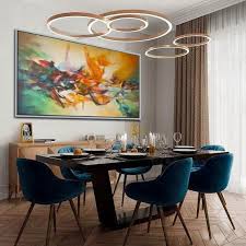 Should i paint it all white like the living area, paint just ceiling white and leave the rest grey,or paint everything white except an accent wall (dark grey maybe)? Colorful Extra Large Painting Horizontal Modern Contemporary Abstract Wall Art Brush Strokes Oversize Canvas Painting 38 X 64 Dining Room Paint Dinning Room Design Fine Dining Room