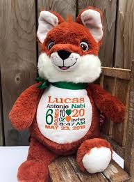 Birth Announcement Stuffed Animal Fox Personalized Baby Gift Fox Stuffed Animal With Embroider Birth Information Wildlife Nursery Decor Woodland Animal World Class Embroidery Personalized Baby Gifts Fox Stuffed Animal Keepsake Baby Gifts