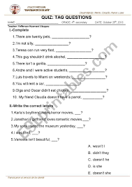tag questions esl worksheet by yeffersonjapson