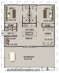 2 Bed Study Granny Flat House Plan 965 Ft Do Bathroom Like The Apt Version Small Dining Tab Tiny House Floor Plans Courtyard House Plans Tiny House Plans