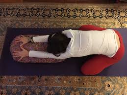 Wide Leg Child Pose Supported On Yoga Bolster Yoga Bolster Restorative Yoga Kid Poses