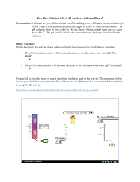 For this acids and bases worksheet, students complete 34 multiple choice and problem solving questions on ph and poh of solutions. Phet Ph Scale Basics Worksheet