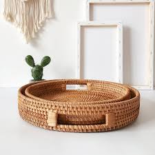 Small wicker baskets *see offer details. Woven Rattan Tray With Handle Round Tray For Decor Coffee Etsy Woven Trays Rattan Tray Coffee Tray