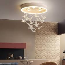 Girl Bedroom Pigeon Ceiling Lamp Acrylic Third Gear Art Deco Coffee White Led Flush Light Beautifulhalo Com