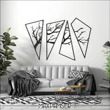 Set Of 4 Asimetric Tree Themed Metal Wall Art Decoration Interior Art Housewarming Gift Minimalist Wall Art Wall Hangings Metal Wall Art In 2021 Creative Wall Decor Funny Wall Decor Creative Wall Art