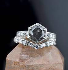 Rough Diamond Hexagon Ring Black Diamond Ring Engagement Alternative Engagement Rings Wedding Rings Unique
