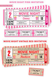 Movie Night Invitation Printables Red Vintage Ticket Movie Etsy Movie Night Invitations Movie Ticket Invitations Movie Ticket Template