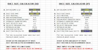 hvac duct size calculator excel free ductulator