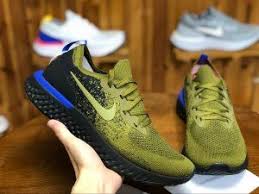 Mens Running Shoes Nike Epic React Flyknit Olive Green Gold Black Blue Aq0067 301 Running Shoes Nike Running Shoes Nike