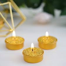 Set Of 9 Metallic Gold Tea Light Candles Textured Design Dripless Candles In 2020
