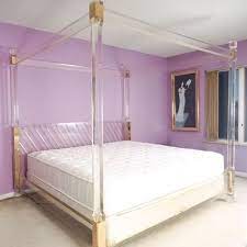 How to build a king upholstered headboard canopy bed from scratch!total cost of the bed was under $400. King Size Acrylic Canopy Bed Frame With Gold Tone Accents Gold Bed Frame Bedroom Bed Design Canopy Bed Frame