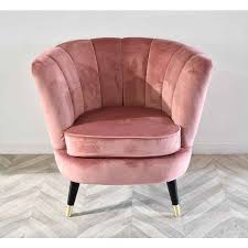 Scalloped Velvet Tub Chair Rose Pink Upholstered Chairs Velvet Furniture Upholstered Bedroom