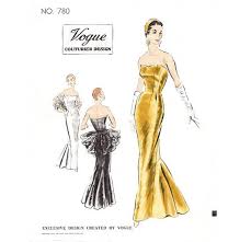 1950s Evening Gown Vogue Couturier 780 Mermaid Dress Strapless Bustier Vintage Sewing Pattern Repro Vintage Sewing Patterns Vintage Sewing Evening Gown Pattern