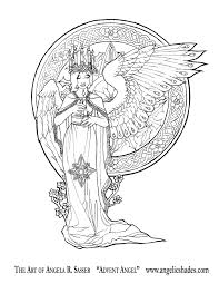 Lovely girls with a halo over their heads, boys with curly hair, lovely babies with wings, and even animals. Sample Coloring Page Advent Angel By Angela R Sasser Adultcoloring