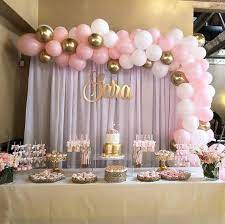 16ft Baby Pink White And Gold Silver Balloon Garland Balloon Etsy In 2022 Girl Baby Shower Decorations Baptism Decorations Girl Baby Shower Table Set Up