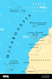 Azores And Madeira Map Macaronesia Political Map. Azores, Cape Verde, Madeira And Canary Islands.  Collection Of Four Archipelagos In The North Atlantic Ocean Stock Photo -  Alamy