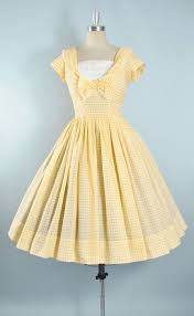 Vintage 50s Gingham Dress 1950s Yellow White Cotton Sundress Plaid Lace Ribbon Bow Bodice Full Swing Skirt Garden Party Pinup M Medium Gingham Dress Yellow Lace Dresses Vintage Outfits