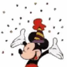 Red and white color banner and balloons. Happy Birthday Images Mickey Mouse Gifs Tenor