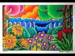 Oil pastel on paper, berikut media yg saya gunakan beserta link untuk pembelian ; Cara Menggambar Pemandangan Kebun Bunga Dg Gradasi Warna Youtube Seni Pastel Gambar Seni Krayon
