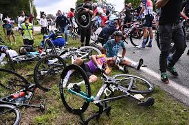 A fan holding a cardboard sign at the tour de france impeded the progress of cyclists and caused a major crash during stage 1 of the race saturday. Auli75700tffim