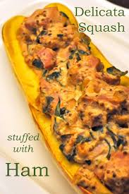 Delicata Squash Stuffed With Ham Ricotta My Favorite Boat Thyme For Cooking Recipe In 2020 Delicata Squash Food Sharing Light Recipes