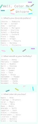 Well Color Me Unicorn Questionnaire To Find Out Your Unicorn Name Unicorn Rainbow Unicorn Names