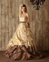 Chocolate Brown And Yellow Gold Wedding Dress Available In Every Color Brown Wedding Dress Gold Wedding Dress Orange Dress Wedding