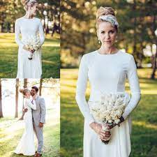 Elegant Simple Wedding Dress High Neck Long Sleeve Mermaid Floor Length Wedding Dresses High Neck Wedding Dress Long Wedding Dresses Minimalist Wedding Dresses